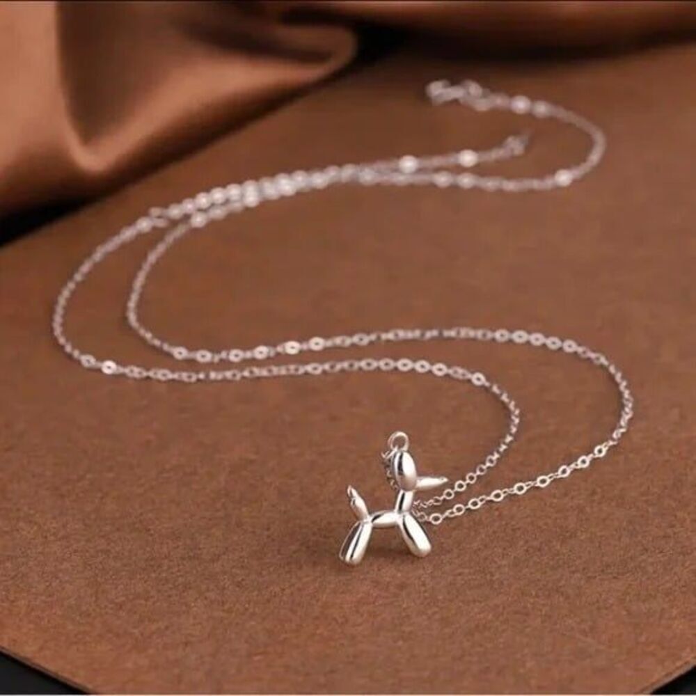 Silver Tone Balloon Dog Necklace Trendy Pendant Jewelry NWOT